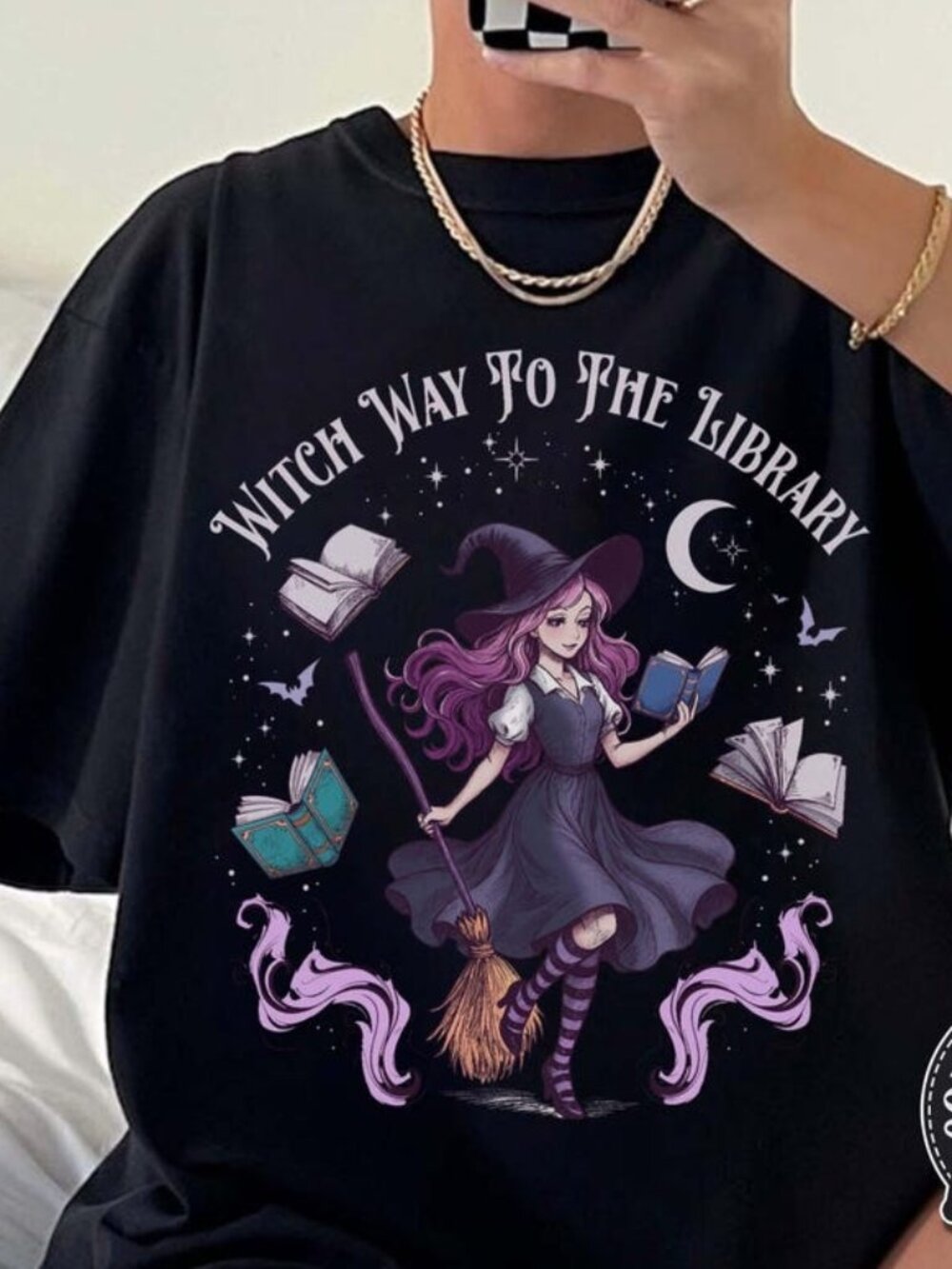 Witch Library T-shirt, Witch Way Bookish Halloween Tee